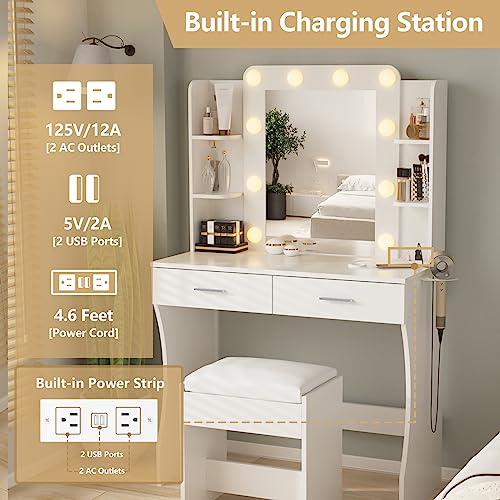 White Vanity Desk with Mirror and 2 Drawers O50864