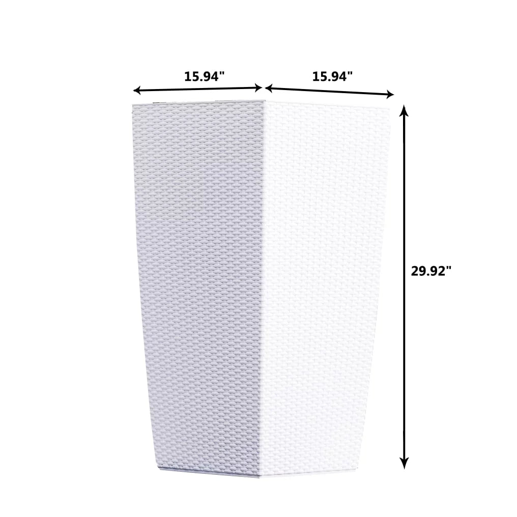 30" White Rattan Self Watering Square Planter Pot J613