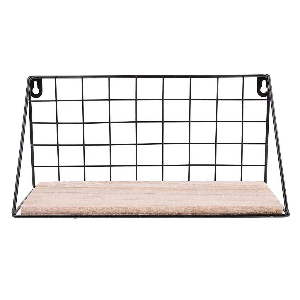 Rectangle Wall Shelf Unit, Wooden and Black Metal Floating Shelves C1090