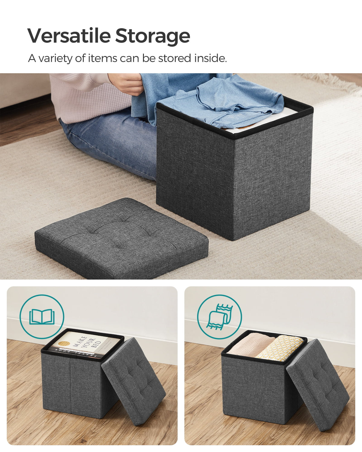 11.8" Dark Gray Storage Ottoman V983682