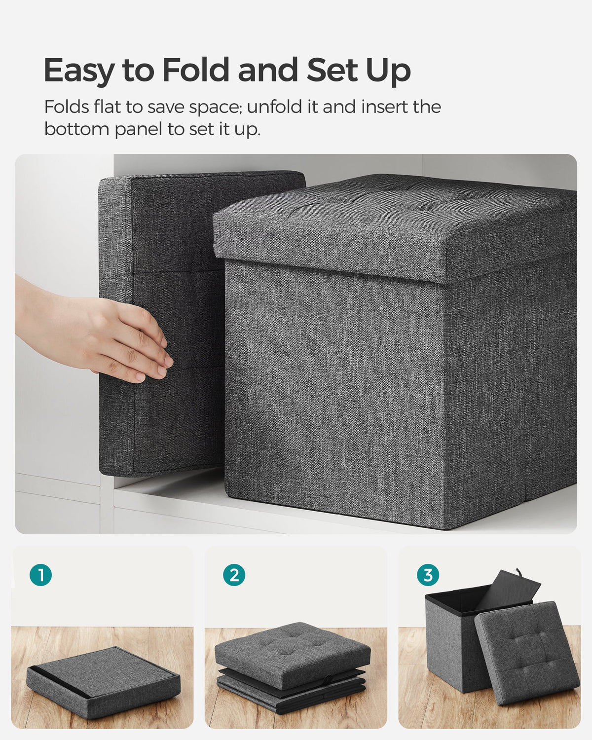 11.8" Dark Gray Storage Ottoman V983682