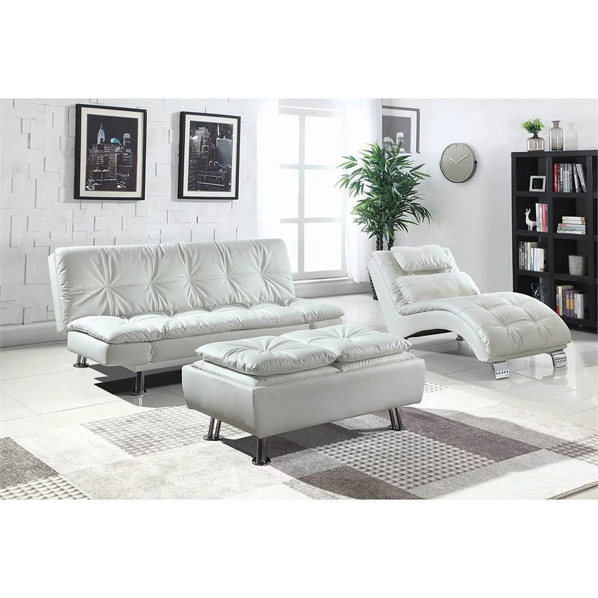White Faux Leather Tufted Chaise Lounge O423243