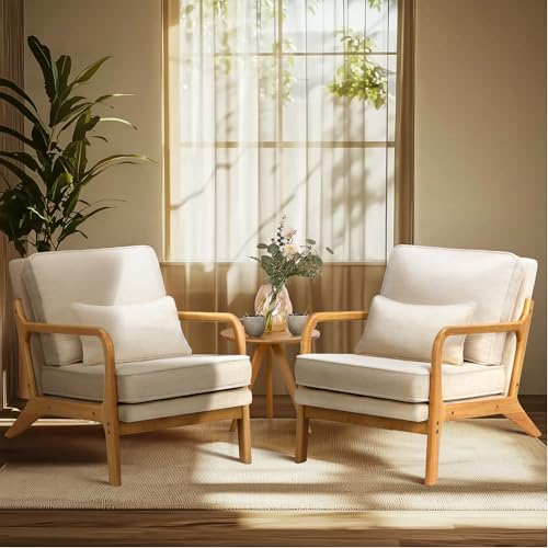 Mid Century Modern Accent Chair Set of 2 with Lumbar Pillow E873