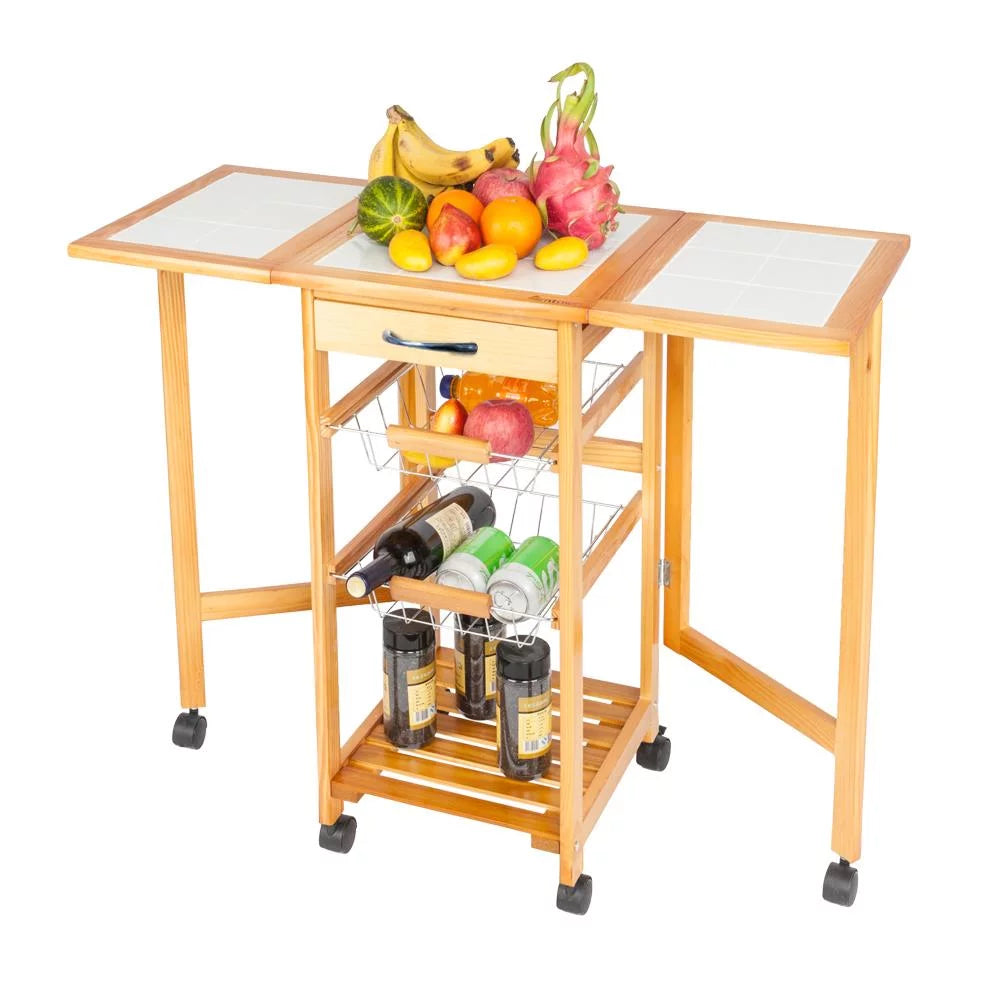 Portable Rolling Drop Leaf Kitchen Storage Trolley Cart R711