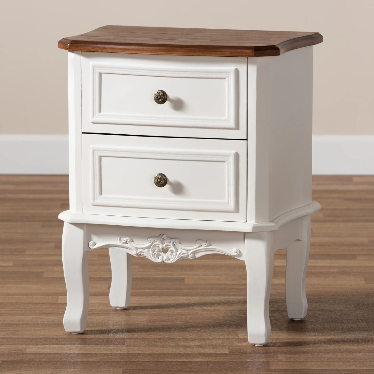 White Cherry Brown Wood 2-Drawer End Table H447