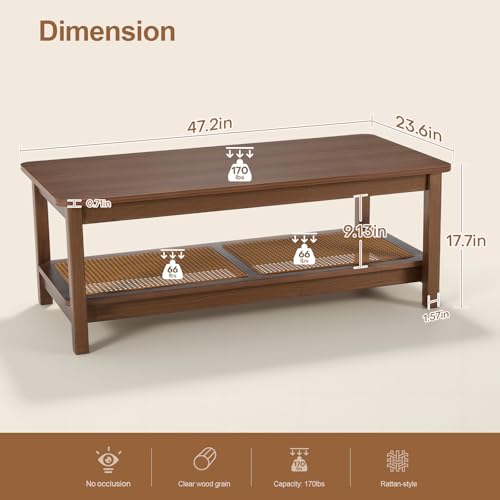 47.2'' 2-Tier Solid Wood PE Rattan Coffee Table X261