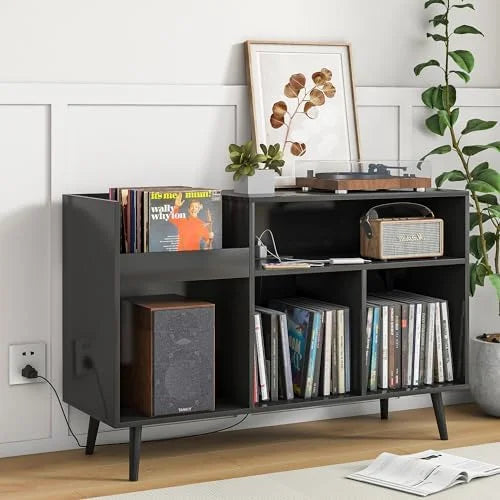 Mid-Century Record Player Stand with Vinyl Record Cabinet U279