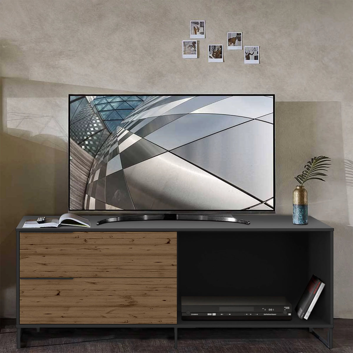 60 Inch Wood and Metal TV Stand with 2 Drawers W25094