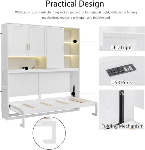 Twin Murphy Bed with Storage Cabinet and Shelves T664
