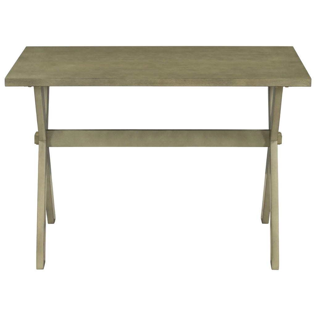 Farmhouse Rustic Wood Dining Table with X-shape Legs, Gray Green N770