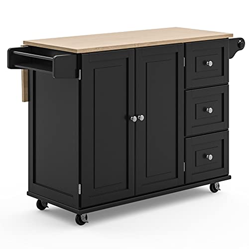 Off-White Mobile Kitchen Island Cart with Drop Leaf Breakfast Bar A722149