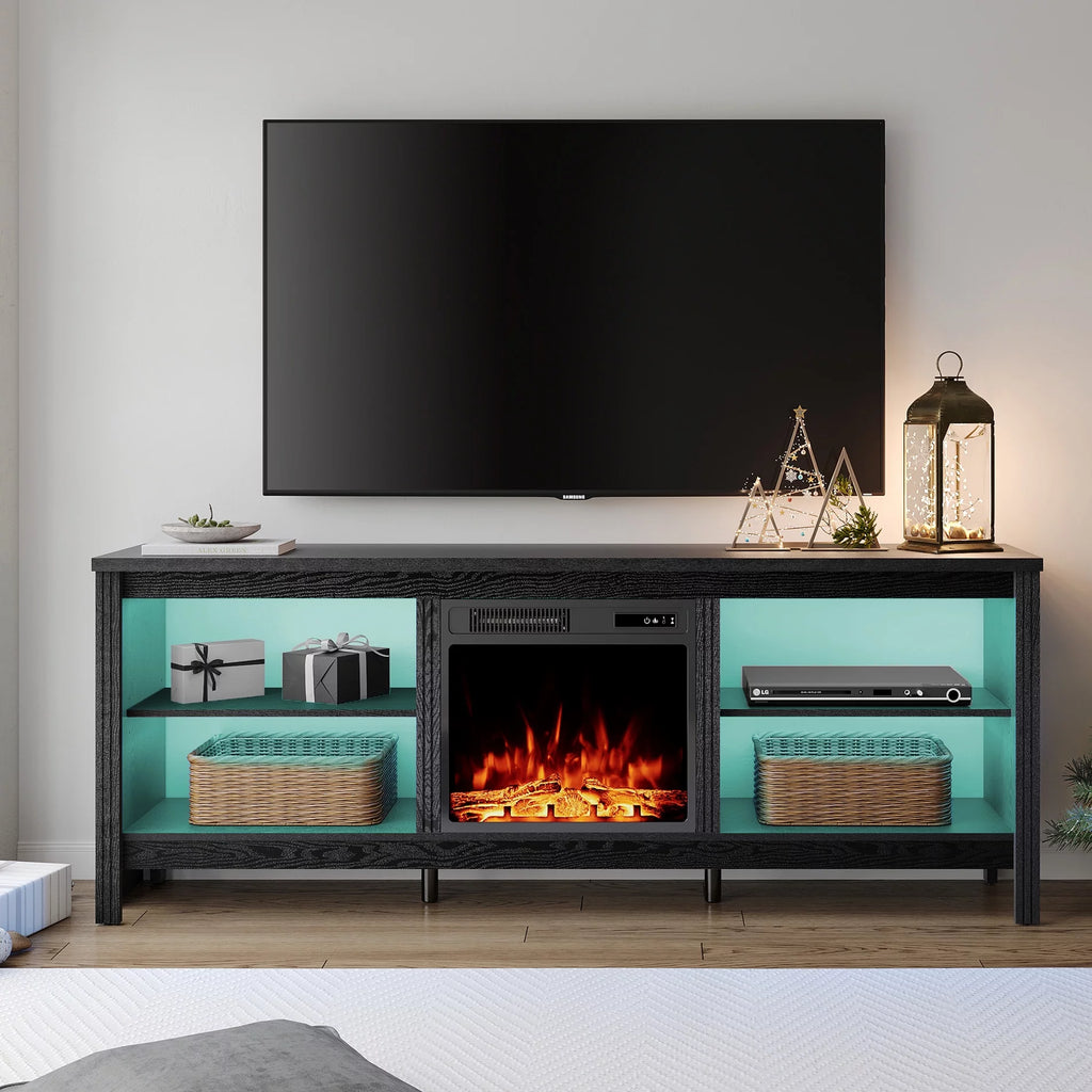 Black Fireplace TV Stand with LED Lights M6455