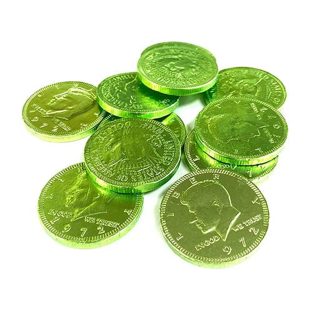 Milk Chocolate Coins Light Green Foil 1 lb R19395