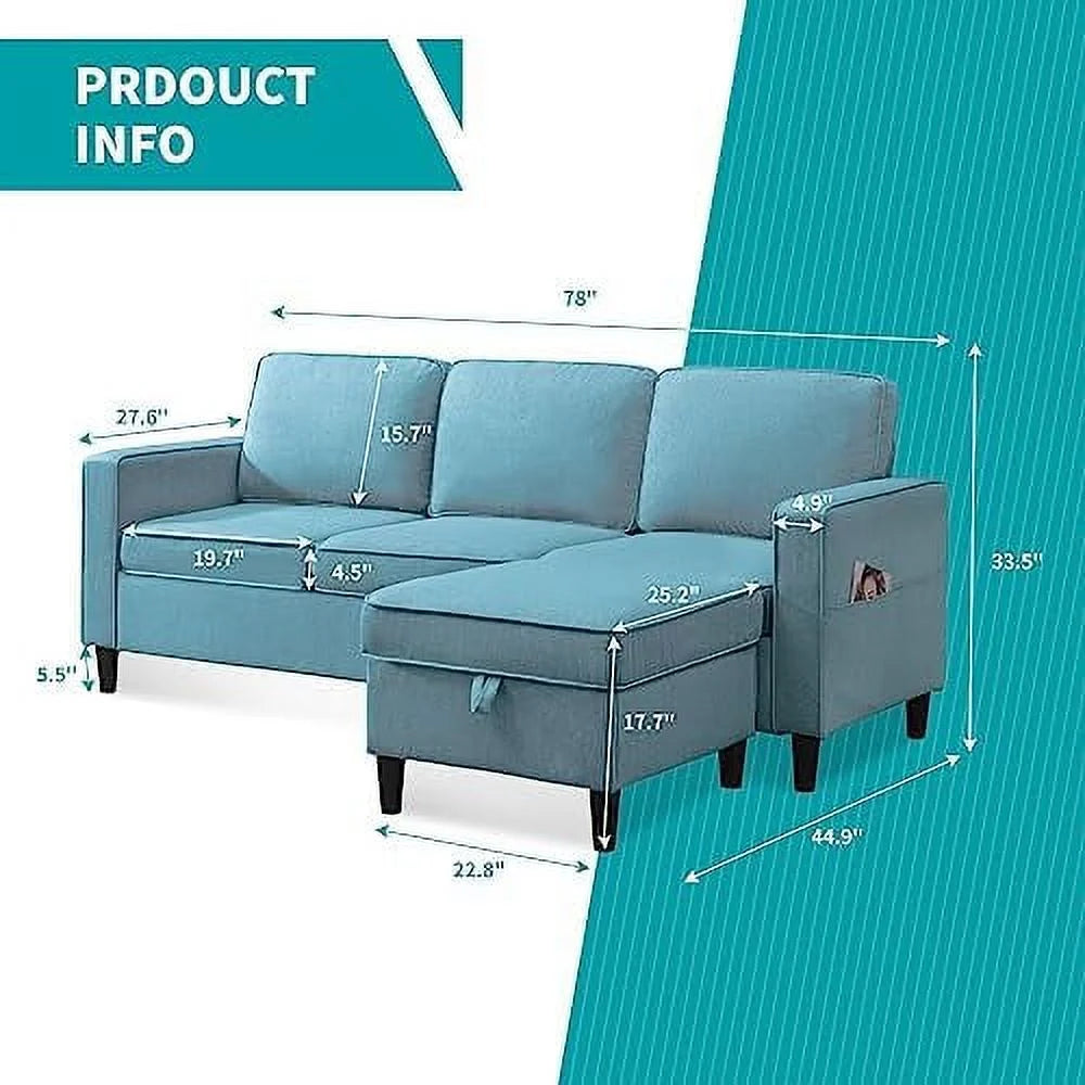 Convertible Sectional Sofa L Shaped Couch with Reversible Ottoman V542