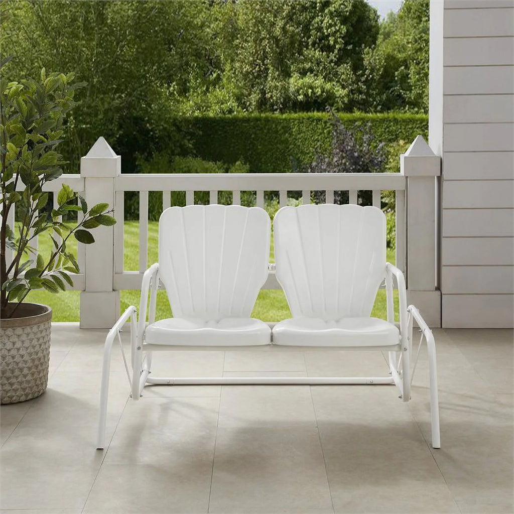 Metal Outdoor Loveseat Glider in White J4537