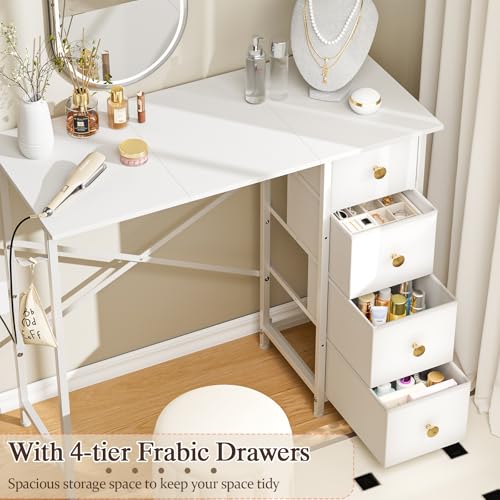 White Vanity Desk with 4 Fabric Drawers S996