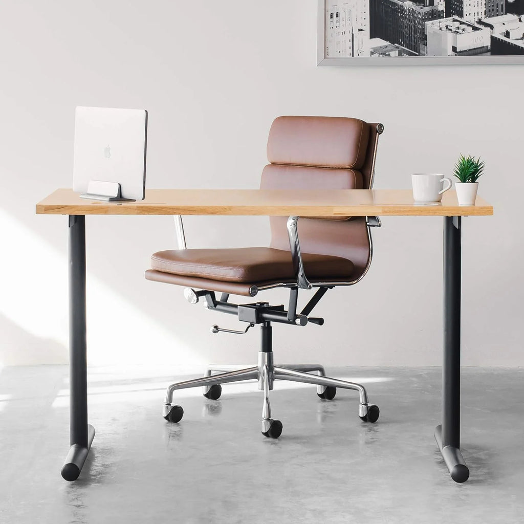 Computer Desk with Black Metal Legs and Light Wood Top J566