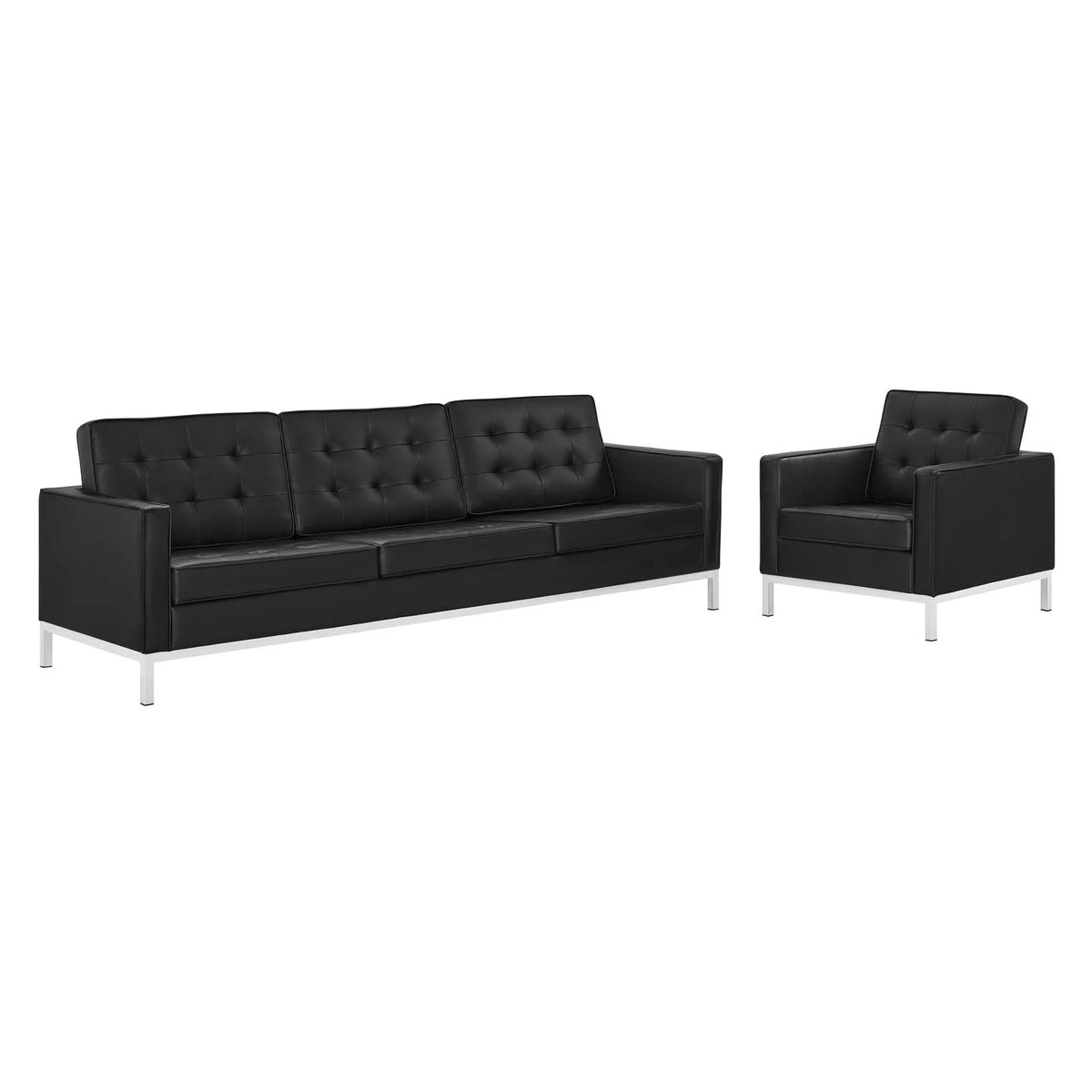 Silver Black Faux Leather Sofa and Armchair Set P5856