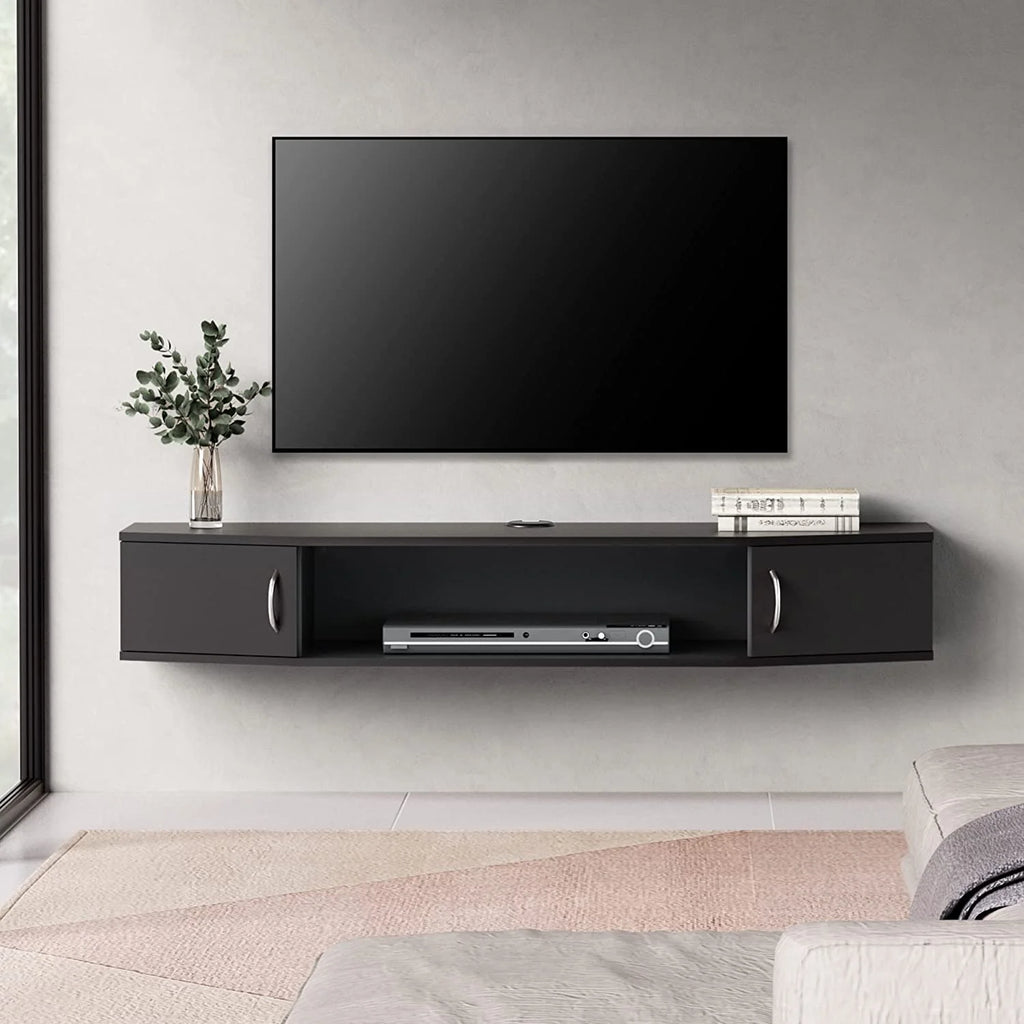 Floating TV Stand with LED Lights and Storage Cabinets X8815