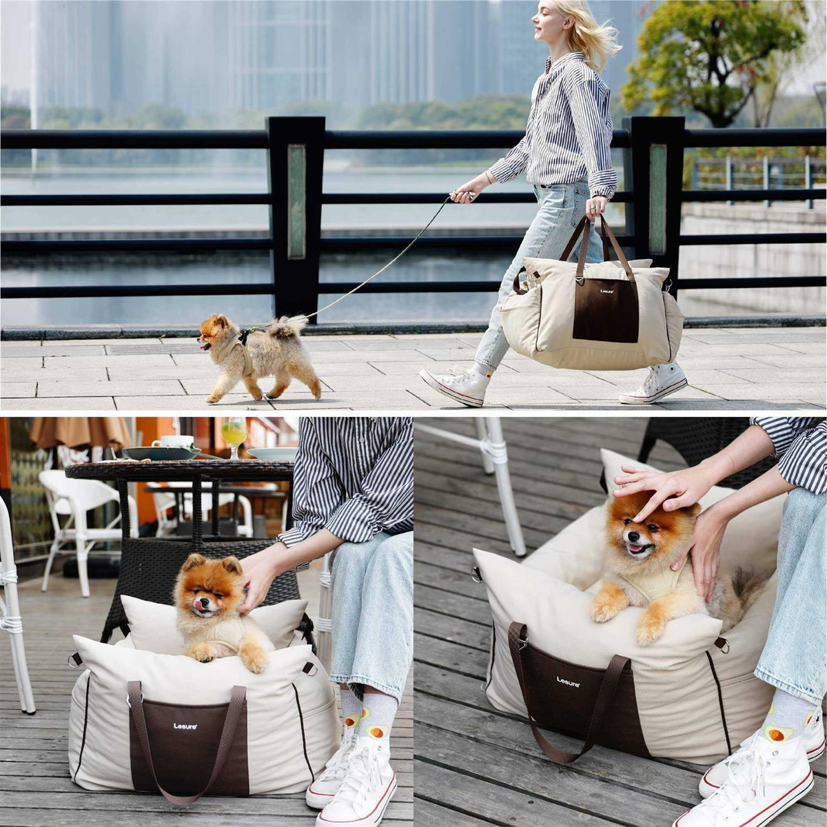 Small Dog Car Seat with Storage Pockets and Safety Leash P372719