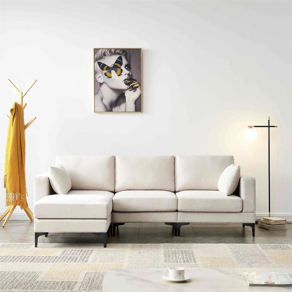 Beige 3 Seater Fabric Sectional Sofa with Ottoman I786
