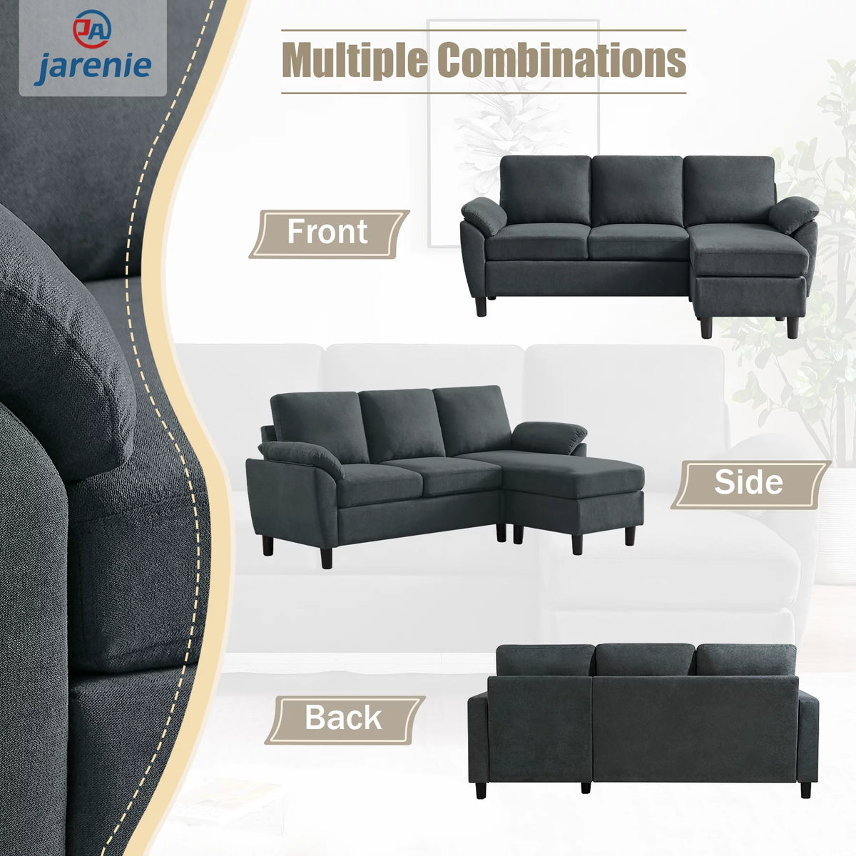 Modern Fabric L-Shaped Sectional Sofa with Chaise C45670