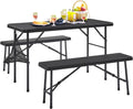 Black 3 Piece Folding Picnic Table with Benches U8624