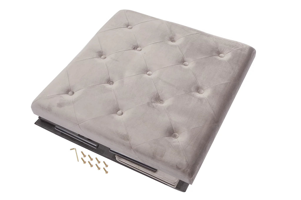 Grey Velvet Storage Ottoman with Metal Legs W8732