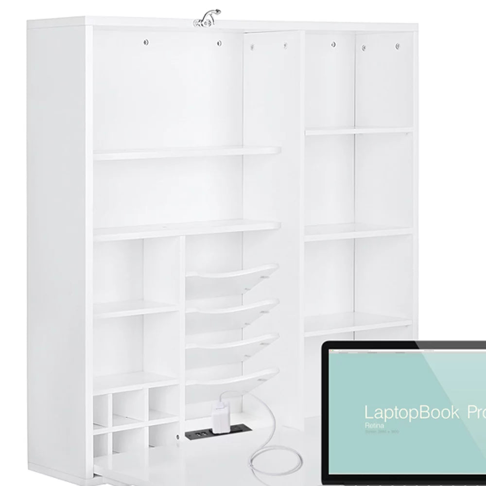 Collapsible Wall Mounted Desk with Storage Cabinet & Shelves A20379