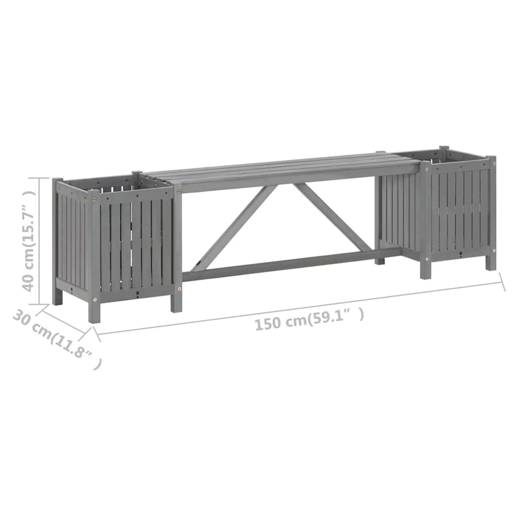 Acacia Wood Bench with 2 Planters Y85174