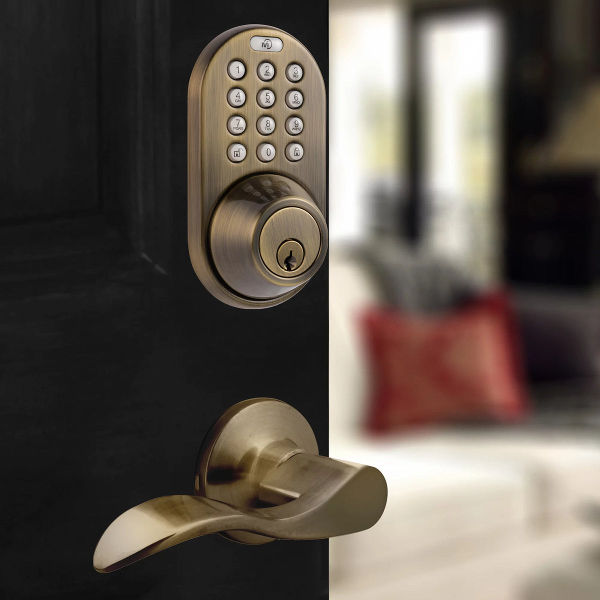Keyless Entry Deadbolt and Lever Handle Door Lock Combo Pack Antique Brass P694632