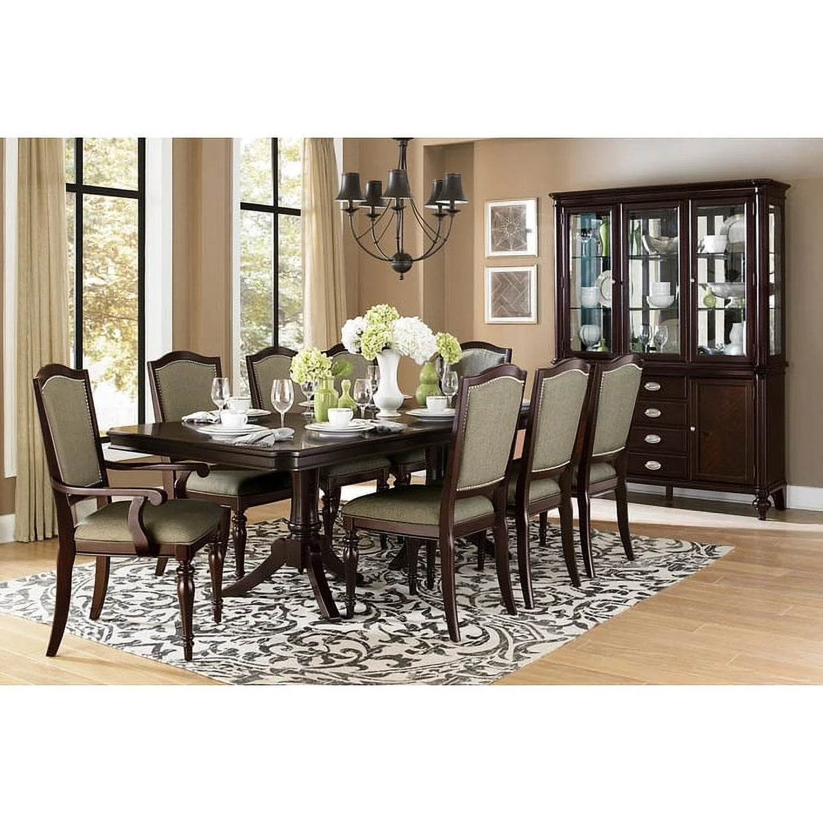 Beige Brown Wooden Counter Height Arm Chair Set of 2 F3470