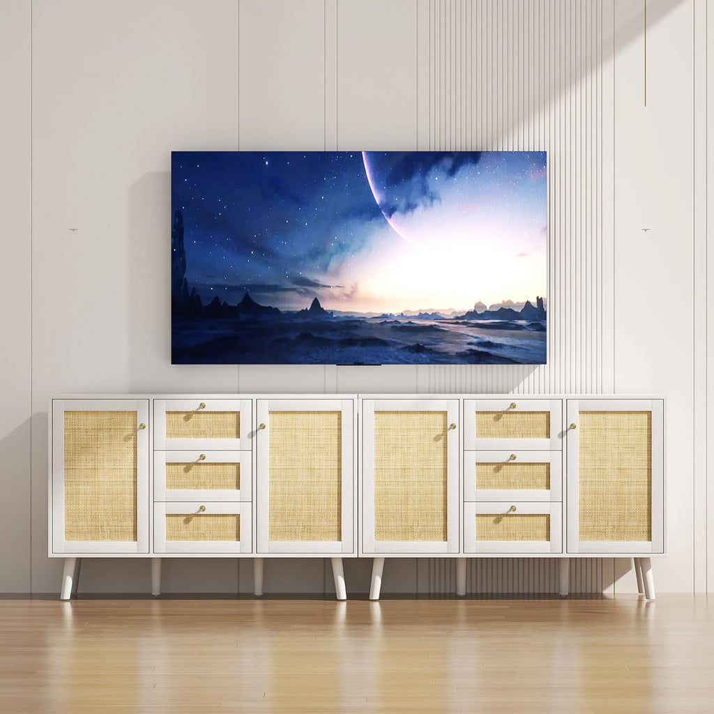 White Rattan Storage Cabinet with 2 Doors 3 Drawers F1500