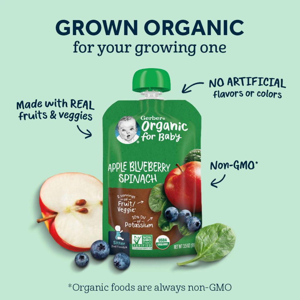Organic Apple Blueberry Spinach Baby Food 3.5 oz Pouches 12 Pack D753573