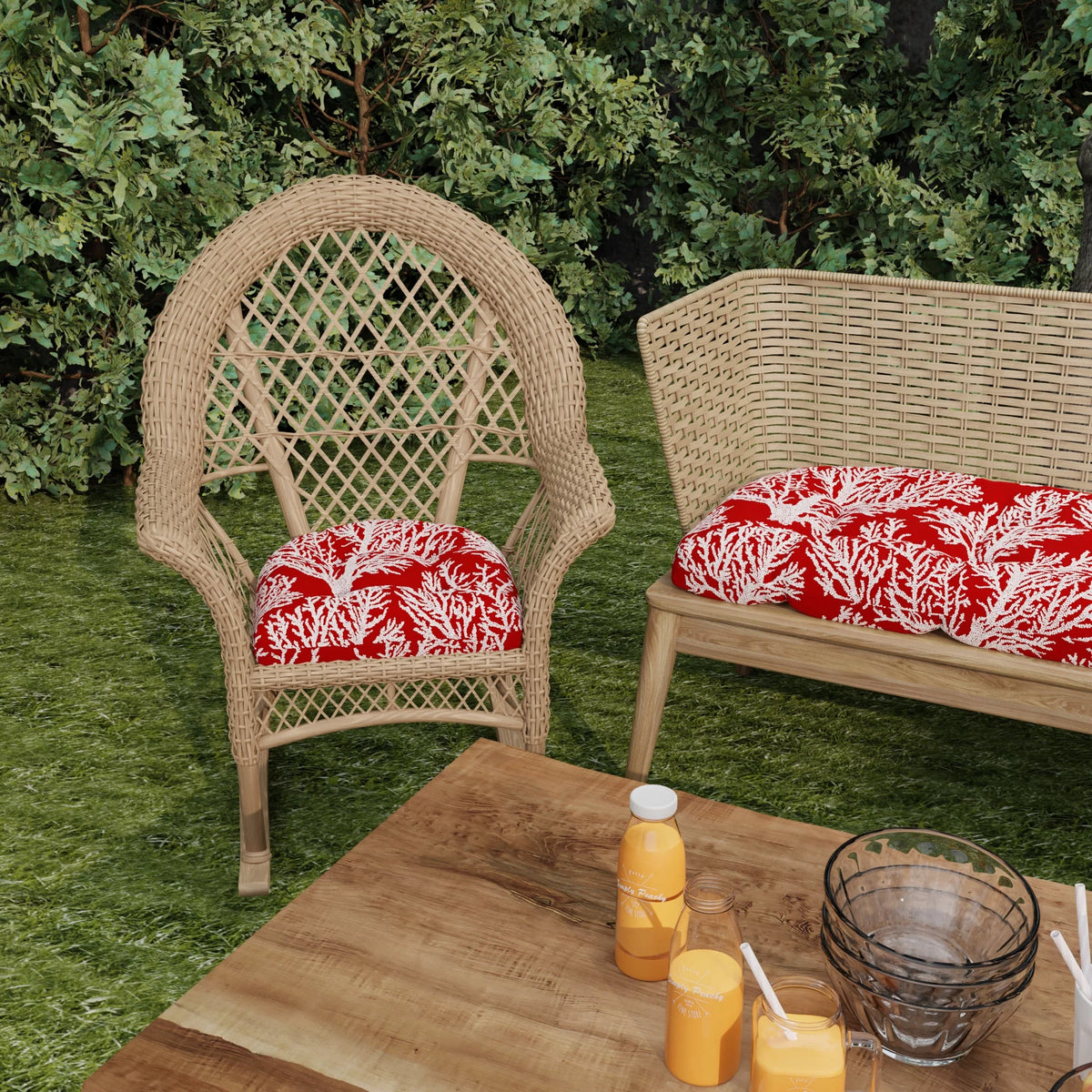 Red Square Tufted Outdoor Wicker Seat Cushion 2 Pack U989