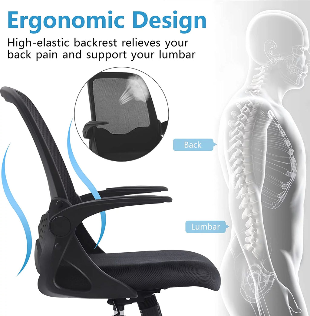 Black Ergonomic Mesh Office Chair with Flip-up Armrests L8525