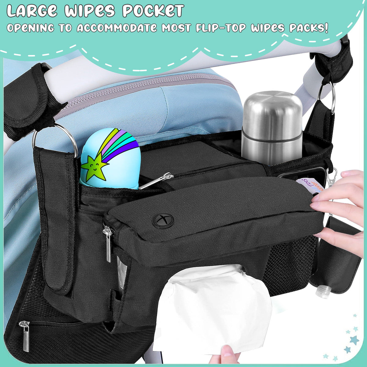 Universal Baby Organizer Insulated Cup Holder Stroller Caddy W576