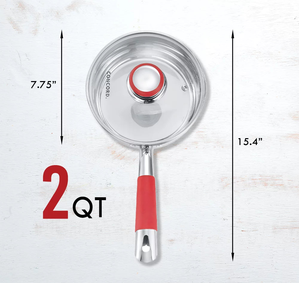 2 Quart Stainless Steel Saucepan with Vented Glass Lid T539
