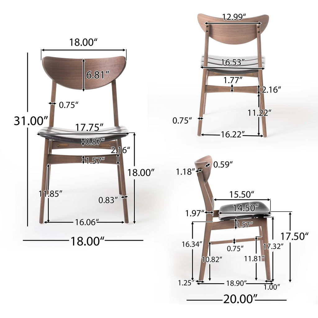Mid Century Modern Wood Dining Chairs, Set of 2, Dark Brown and Walnut A815437