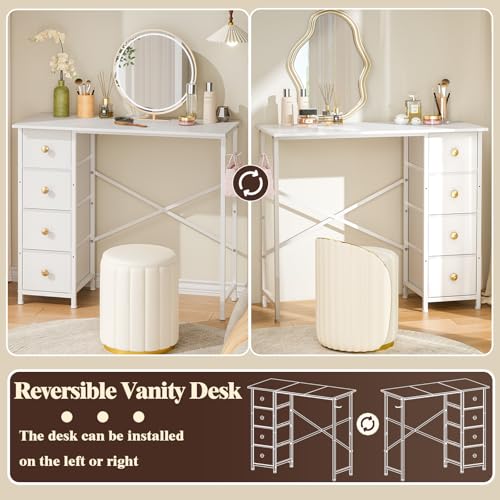 White Vanity Desk with 4 Fabric Drawers S996