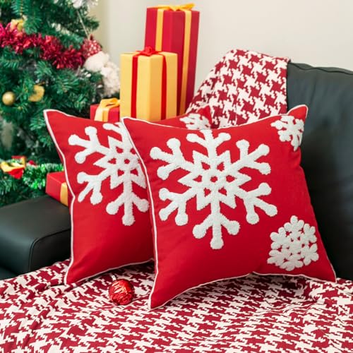 18x18 Soft Canvas Snowflake Embroidery Throw Pillow Covers with Invisible Zipper, 1 Pair, White N68235
