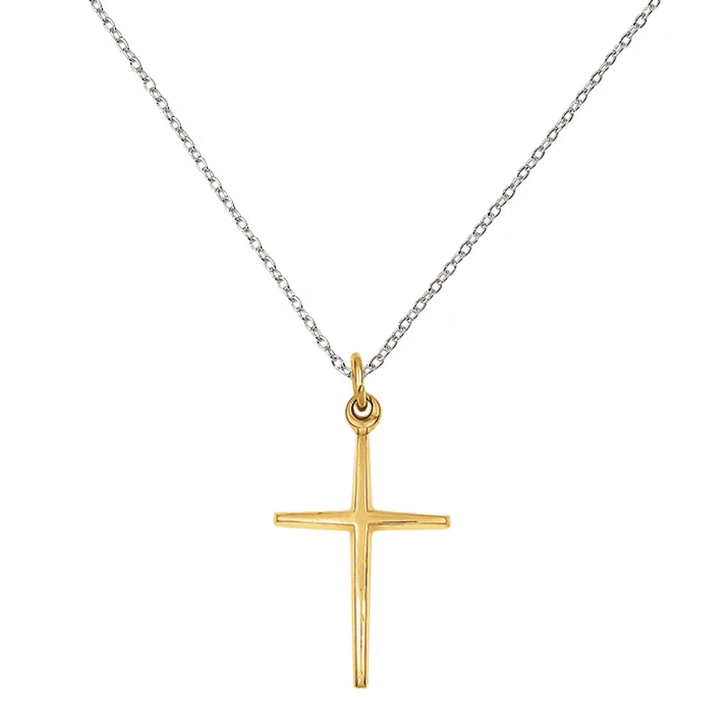 Sterling Silver and 24 Karat Gold-plated Cross Charm with 18-inch Cable Chain R755