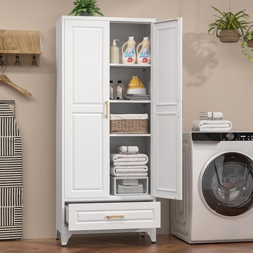 White 4 Adjustable Shelves Metal Pantry Cabinet N196108