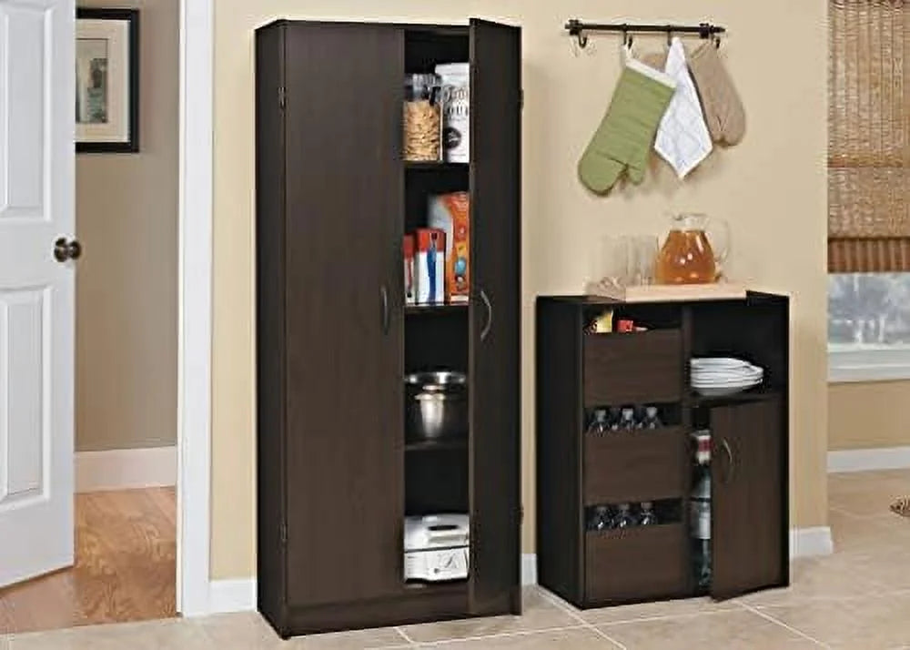 Pantry Cabinet Cupboard with 2 Doors Adjustable Shelves Dark Cherry Z669