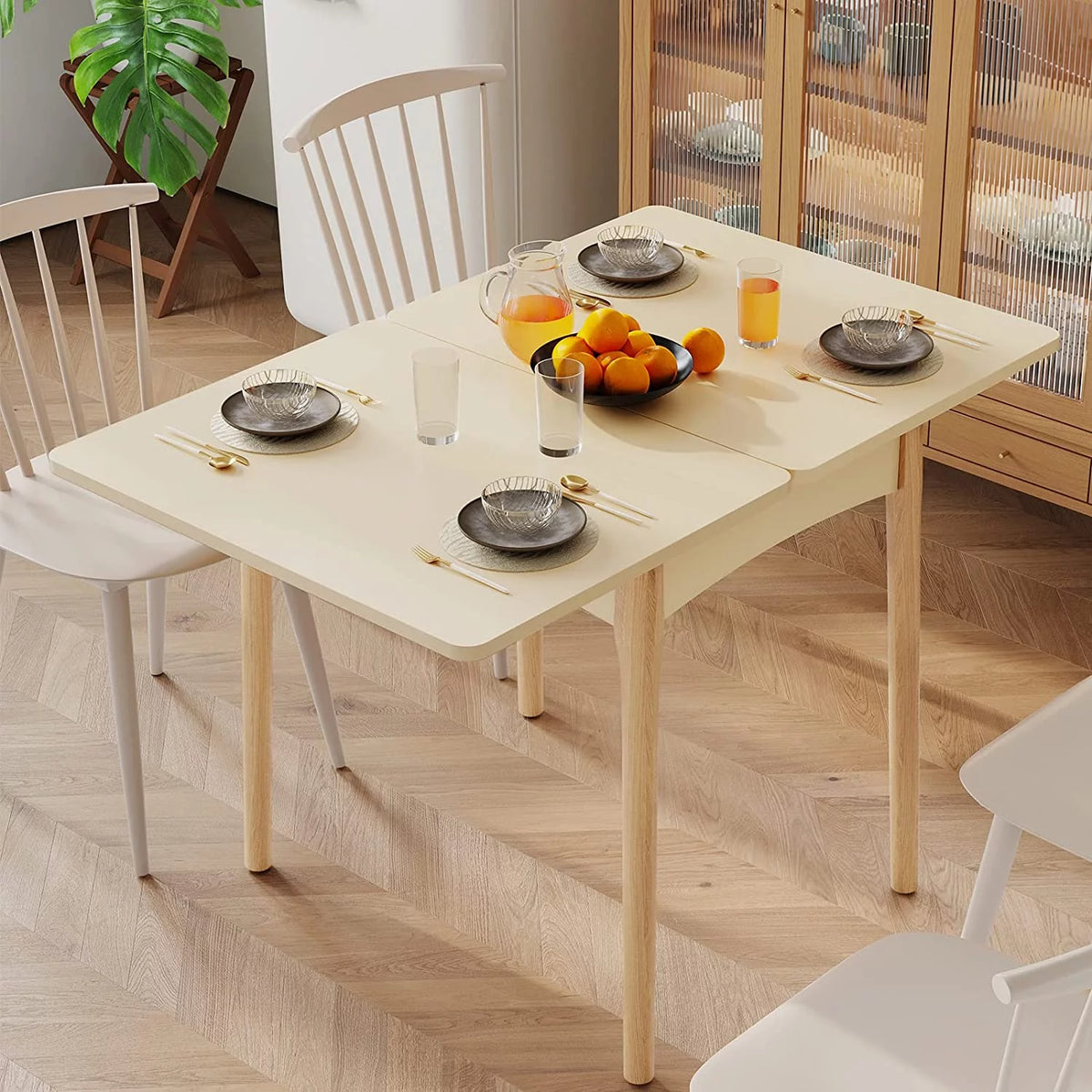 Folding Dining Table with Hidden Storage, Beige Y890723
