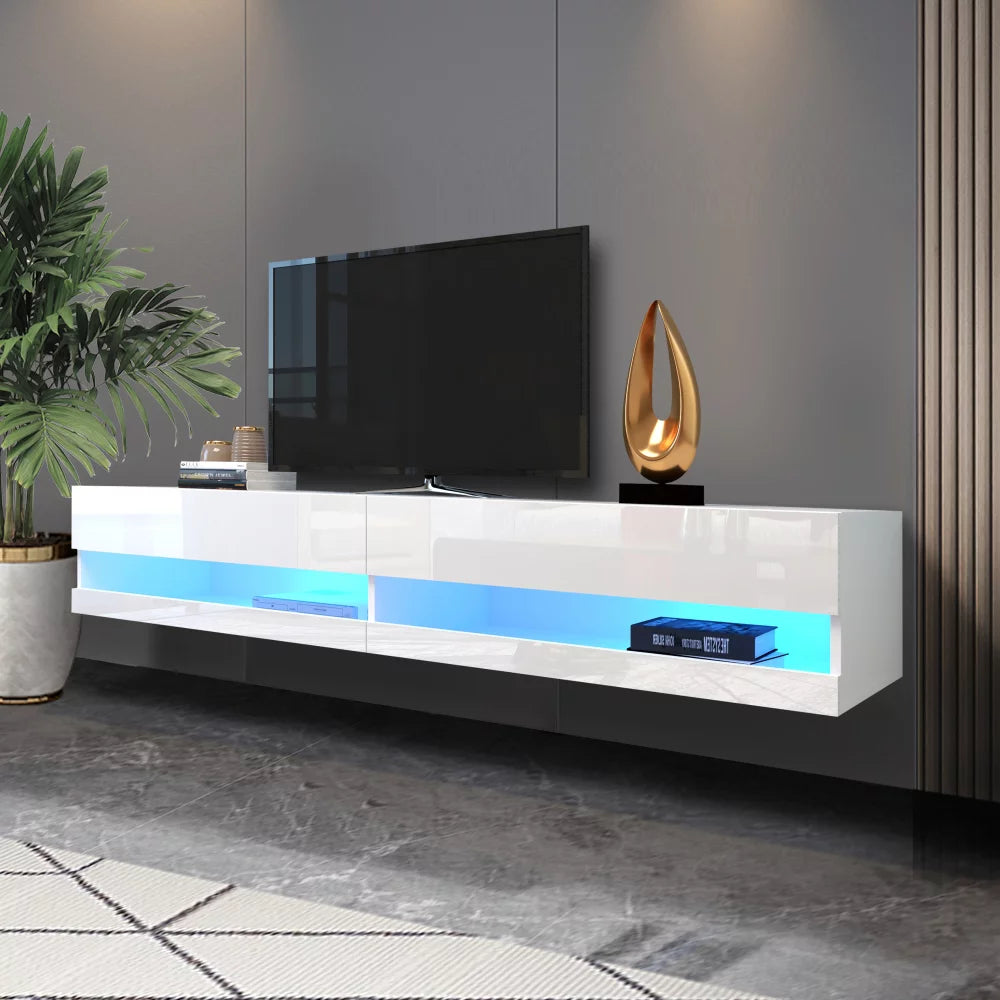 80" Wall Mounted Floating TV Stand with 20 Color LEDs White E41112