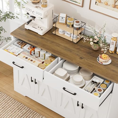 Black Rustic Brown Buffet Cabinet with Drawers and Shelves C267