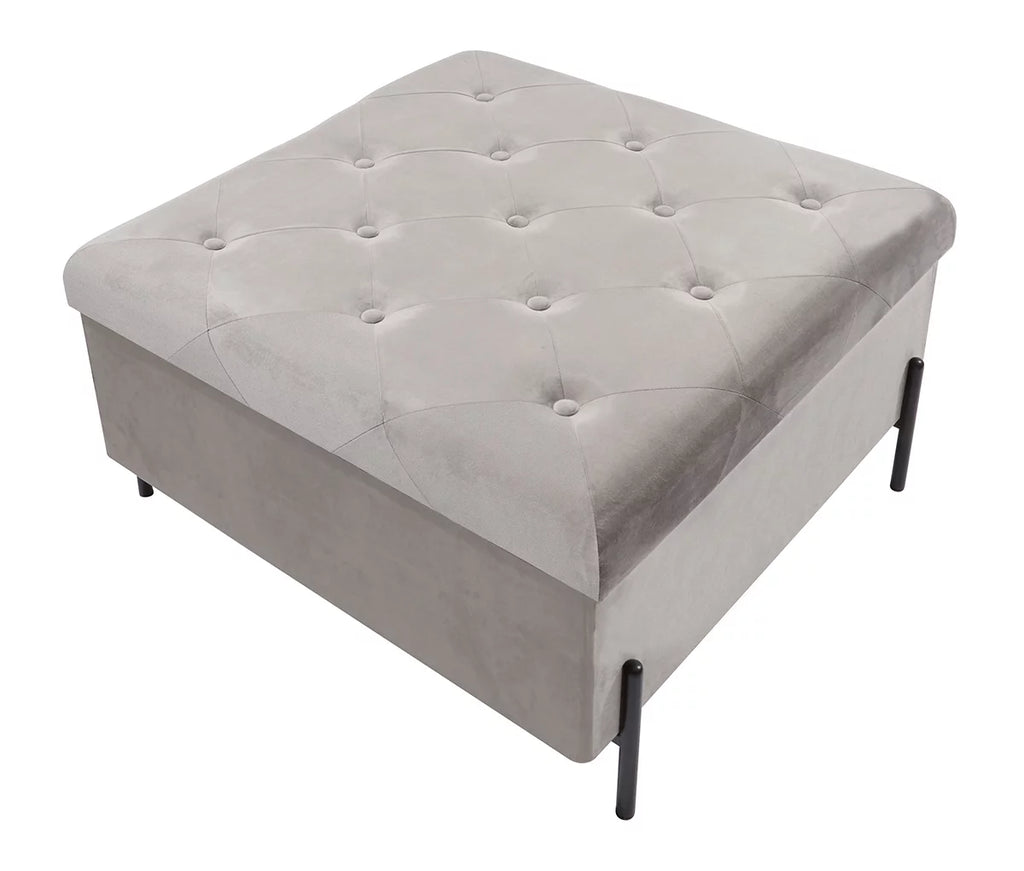 Grey Velvet Storage Ottoman with Metal Legs W8732