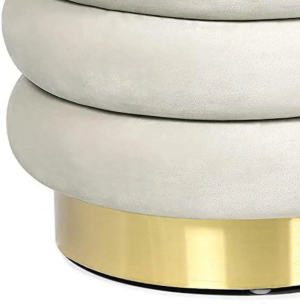 Round Velvet Ottoman with Gold Plating Base Q79859