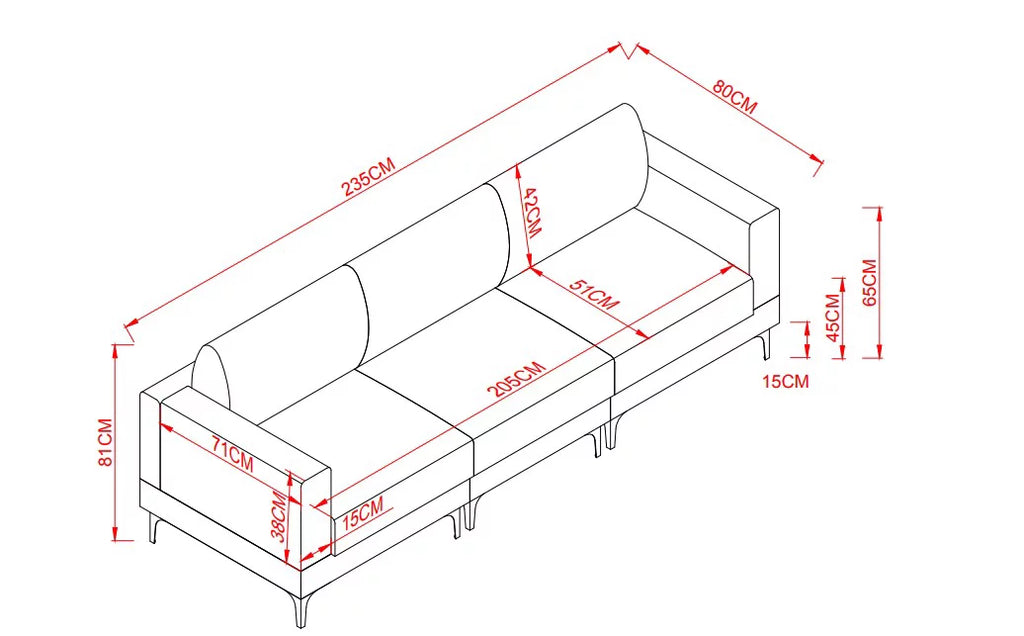 Beige 3 Seater Fabric Sectional Sofa with Ottoman I786